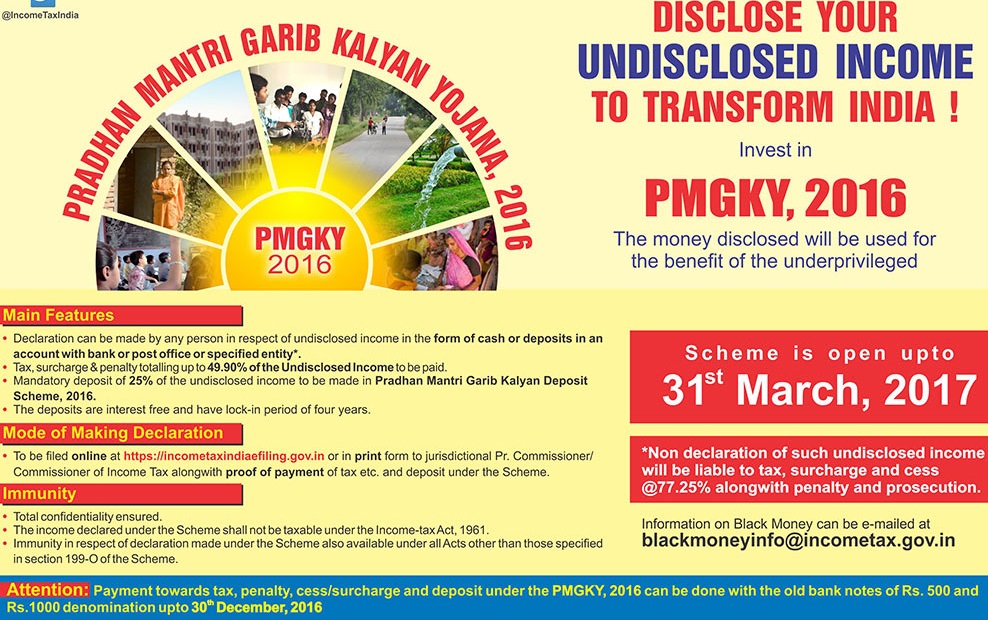 Disclose Your Unbdisclosed Income to Transform India! Invest in PMGKY 2016