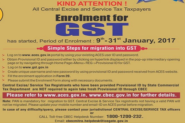 Enrolment for GST of Service and Excise Assessee